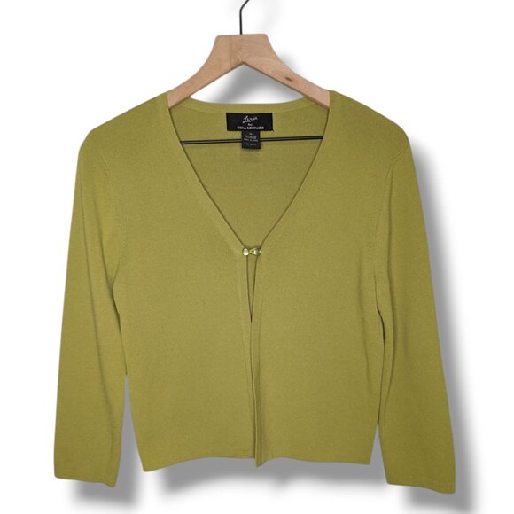 Lennie for Nina Lenoard Chartreuse Cardigan Sweater Cropped One Button Moss Med - Picture 1 of 6